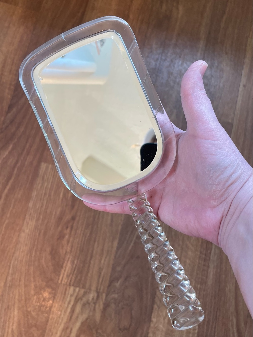 VINTAGE 1940'S JEWELITE DOUBLE SIDED MIRROR CLEAR LUCITE ACRYLIC USA MCM